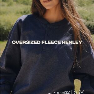 Daily Drills Oversized Fleece Henley in Denim
